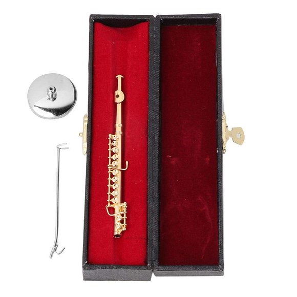 Miniature Flute 11Cm Mini Gold Flute With Stand And Case Copper Mini Musical Instrument Miniature Dollhouse Model Model Musical Gifts Home Decor Ornaments