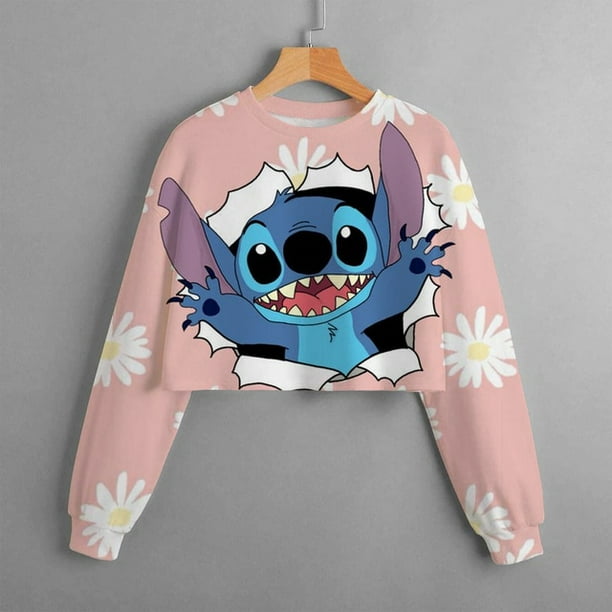 Autumn and winter new Disney Stitch girls short sweater printed hoodie casual cartoon children s clothing comfortable top