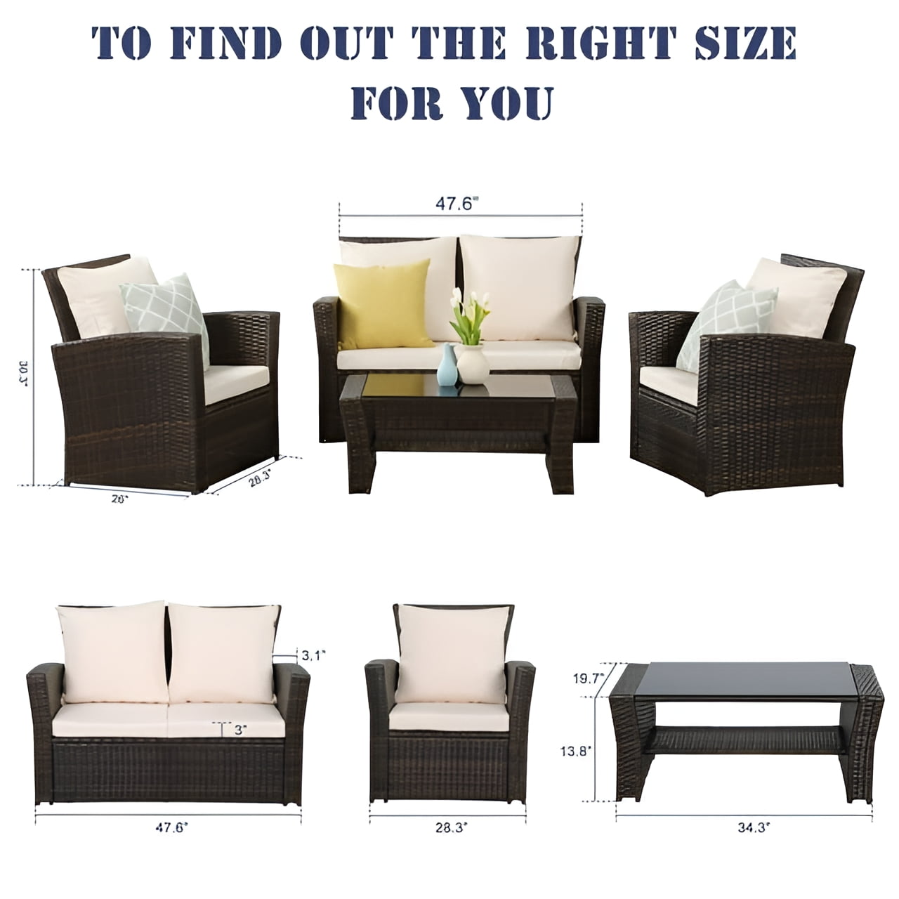 4 Piece Outdoor Patio Furniture Set Wisteria Lane Garden Rattan Wicker Sofa Cushioned with Coffee Table Brown Walmart