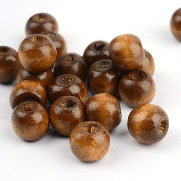 200pcs Wood Beads Bright color Round Dyed Saddle Brown 8x7mm Hole: 3mm