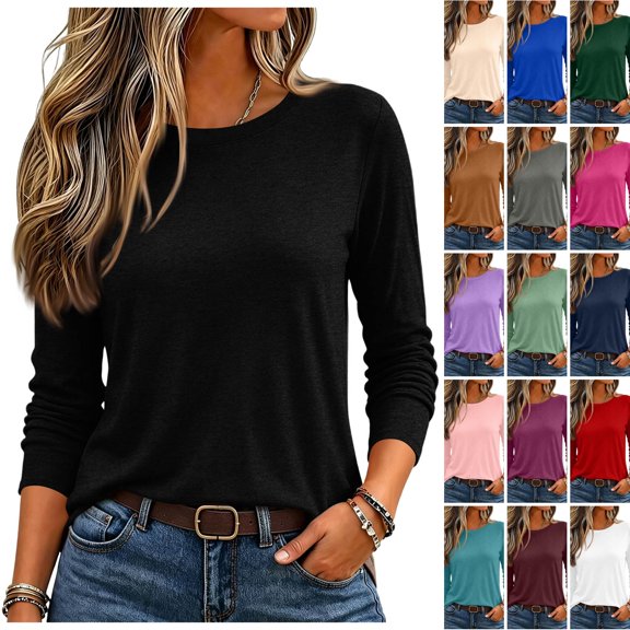 DORKASM 3/4 Sleeve Tops for Women Crew Neck Lightweight Basic Tshirt Breathable Loose Fit Fall Fashion Clothes 2026 Trendy Shirts Black M