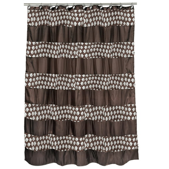 Bath Accessory 4PC Curtain Mat Set Includes Curtain & Hooks, Contour & Mat Rug (Brown)