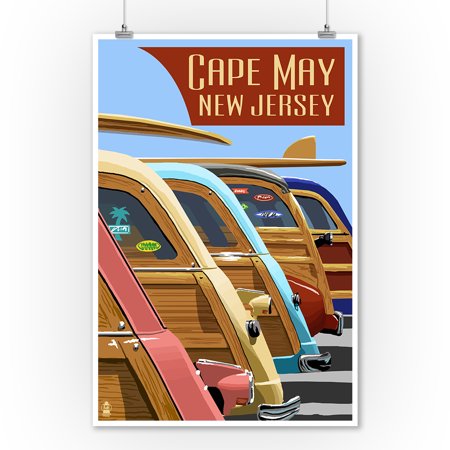 Line Architectural Cape Cape May, New Jersey - Woodies Lined Up - Lantern Press Poster (9x12 Art Print, Wall Decor Travel Poster) ()