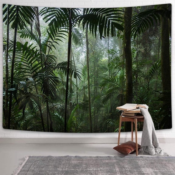 Jungle Tapestry Wall Hanging, Rainforest Landscape Tapestry Green Forest Tapestries Wall Art Hanging, Nature Scenery Misty Tapestry for Bedroom Living Room Dorm