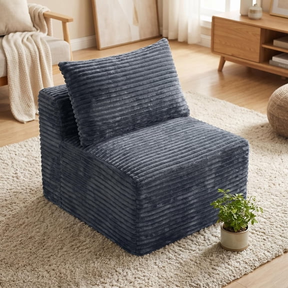 Gray Corduroy Modular Compression Sofa, Boneless Floor-Hugging Armless Accent Chair, No Assembly Couch in a Box, Comfy Lounge Seating for Living Room , Plush Foam Single Seat, Gray