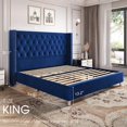 thumbnail image 7 of VanAcc King Bed Frame Upholstered Bed Velvet Low Profile Platform Bed with Raised Wingback Headboard/No Box Spring Needed/Easy Assembly/Navy, 7 of 7
