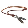 thumbnail image 1 of Colgante de hojas de plata y oro con doble amuleto clásico, ajustable, de tamaño similar, collar de cuerda de cuero sintético largo para mujeres y hombres con círculo --- Código de producto 45537, 1 of 5