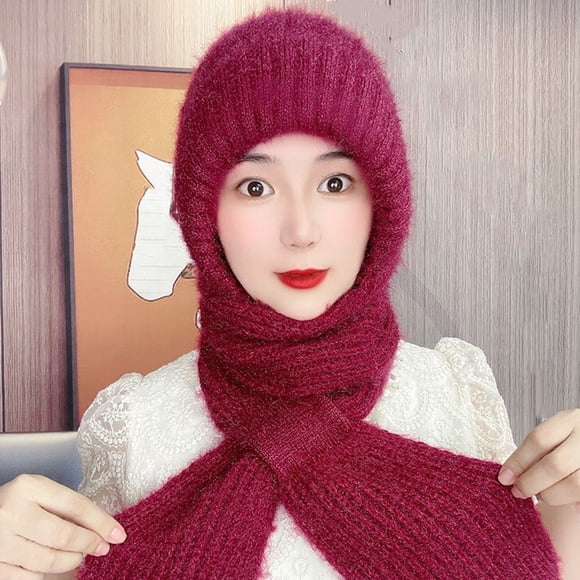 Hat And Scarf Integrated Ear Protection Windproof Scarf, Winter Warm Knitted Hat Scarf, Thickening Hat Scarf