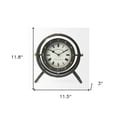 thumbnail image 4 of Gray Metal Circular Desk / Table Clock w/ Rivet Detail Frame, 4 of 4