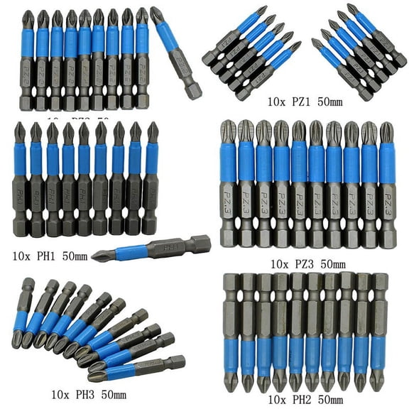 10Pcs Magnetic Anti Skid Electric Screwdriver Bits Alloy Steel 50Mm Cross Screw Driver Tools Set Ph1 Ph2 Ph3 Pz1 Pz2 Pz3 Pz2 Smile Home