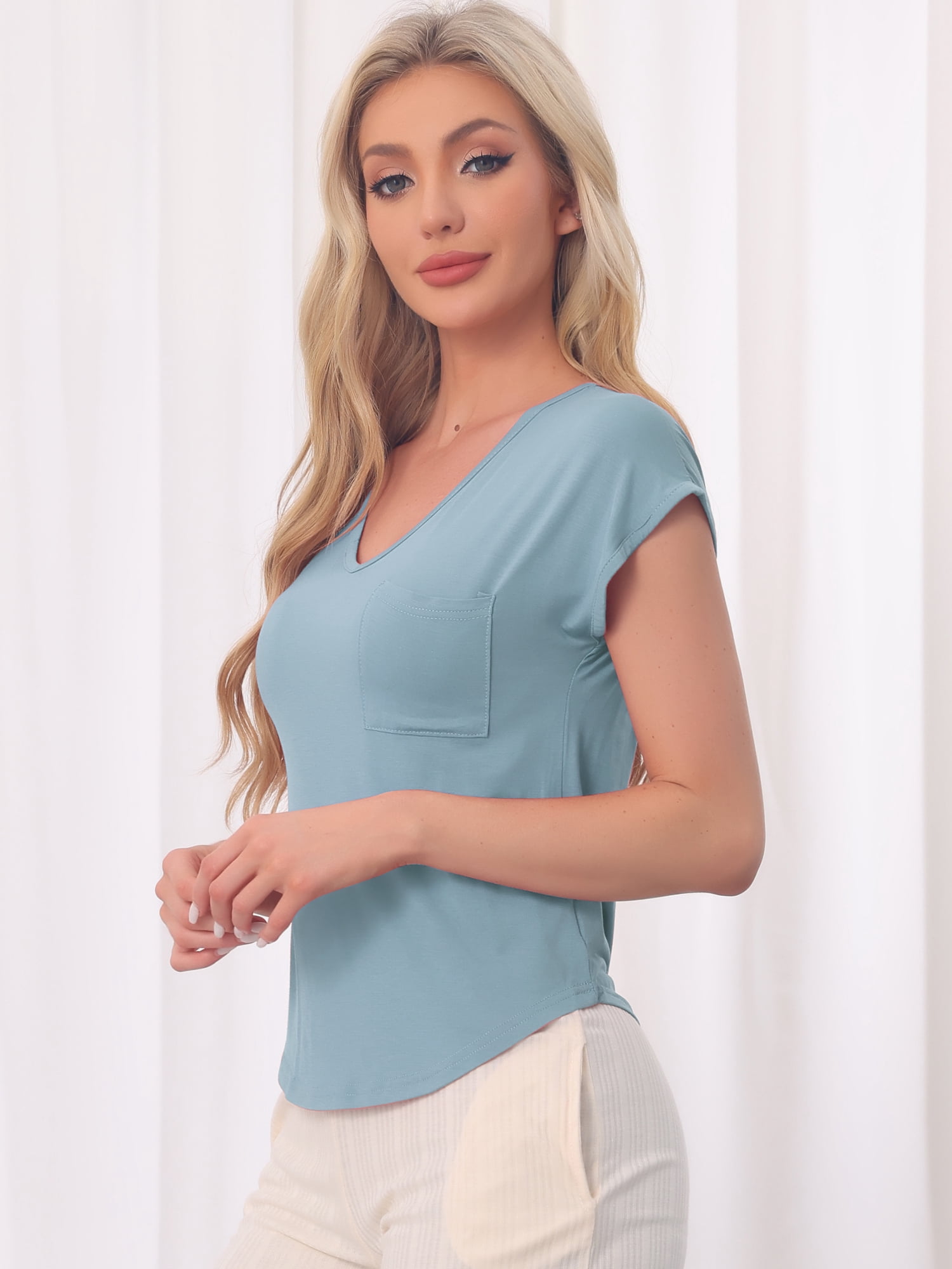 DARING DIVA Comfortable Viscose V-Neck Sleep T-Shirt S Light Blue