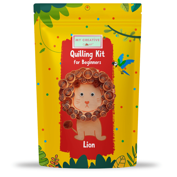 MY CREATIVE CAMP Beginner Quilling Kit - LION DIY Craft Kit for Kids and Adults - 1 Project with Instructions, Slotted Tool, Quilling Paper Strips, Template, Accessories