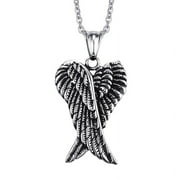 AkoaDa Fashion Men's Stainless Steel Angel Wing Pendant Necklace Female Men's Necklace Charm Jewlery(Silver)