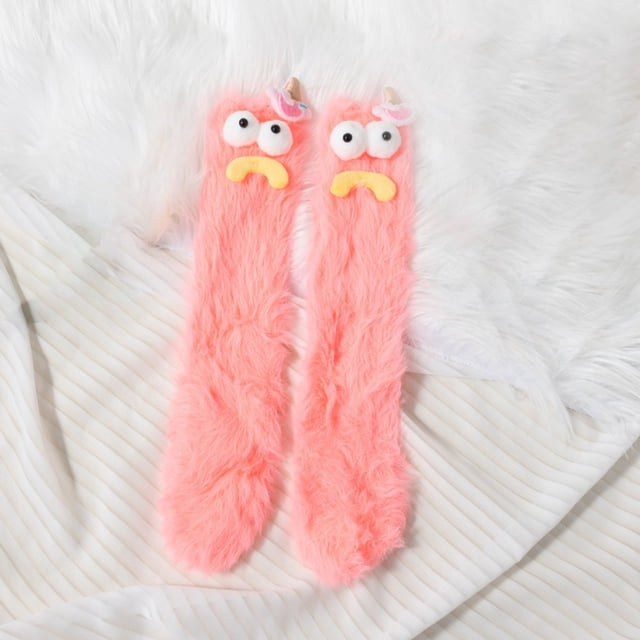 Calcetines de visón para mujer, con expresiones divertidas, decoración, gruesos y cálidos, de poliéster.