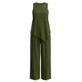 thumbnail image 7 of ibuvkizy Linen Outfit Set Women 2 Piece Sleeveless Round Neck Asymmetrical Hem Tank Tops and High Waist Wide Leg Pants with Pockets and Drawstring,Casual Loose Lounge Sets for Summer Beach Vacation, 7 of 7