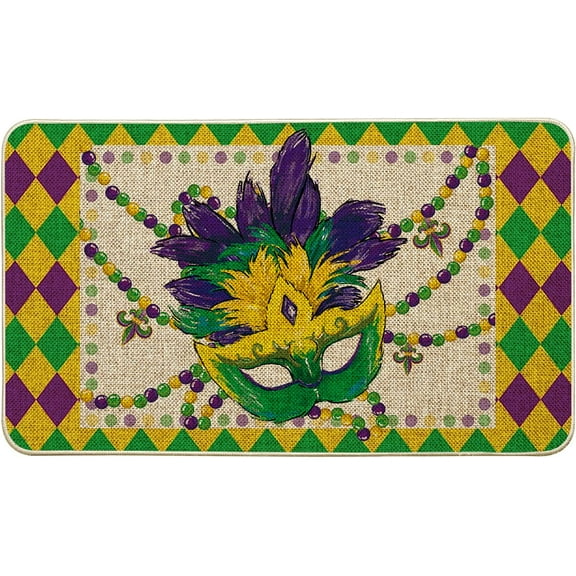 AVOPATH Jewelry Rhombus Plaid Mardi Gras Carnival Welcome Decorative Doormat, Seasonal Low-Profile Rug Switch Mat for Indoor Outdoor 17x29 Inch