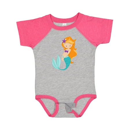 

Inktastic Cute Mermaid Little Mermaid Orange Hair Star Gift Baby Girl Bodysuit