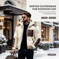 thumbnail image 5 of Men's Warm Winter Coats Thick Fleece Lined Hooded Jackets Faux Leather Spliced Zip up Bomber Coat Plus Size Casual Outerwear with Pockets, 5 of 10