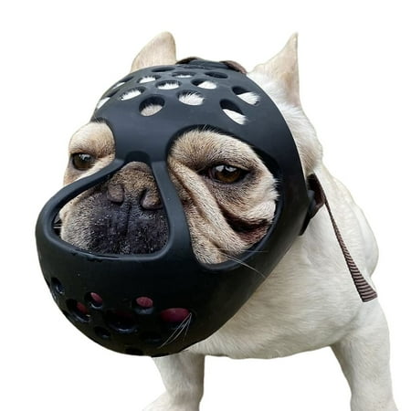 Dog Muzzle,Short Snout Dog Muzzle, Soft Silicone Flat Dog Muzzle for French Bulldog Shih Tzu and Pug for Biting Chewing Licking and Grooming, Allows Panting Black + L