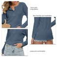 thumbnail image 5 of Button Up Waffle Top V Neck Breathable Knit Casual Loose Long Sleeve Tunic Top for Women Denim Blue M, 5 of 7