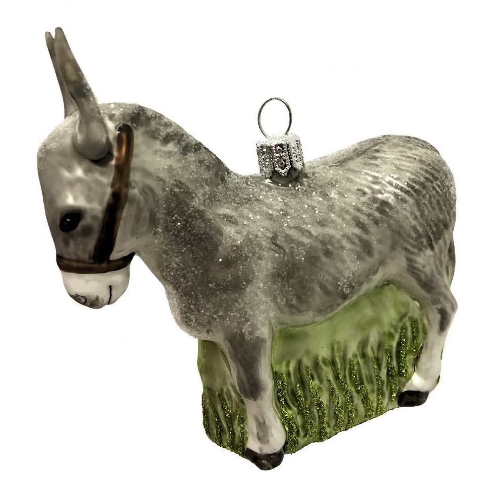 Grey Donkey Burro Polish Glass Christmas Tree Ornament Animal Wildlife