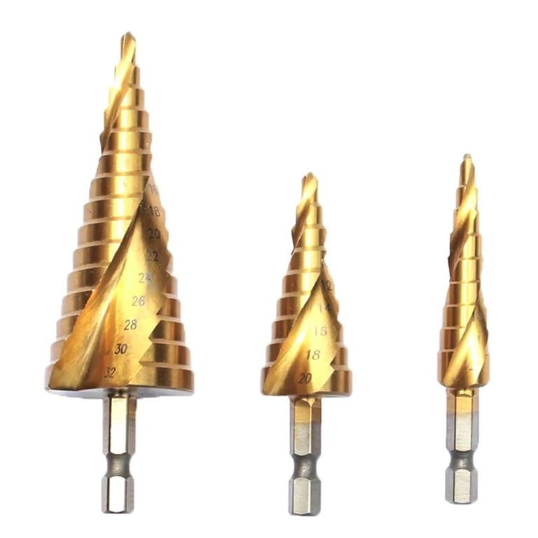 Spiral Grooved Step Drill Bit Set 4mm to 12mm 20mm 32mm Wood Metal