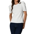 thumbnail image 1 of Blusa casual de verano para mujer con mangas cortas abullonadas y cuello redondo S blanca, 1 of 6