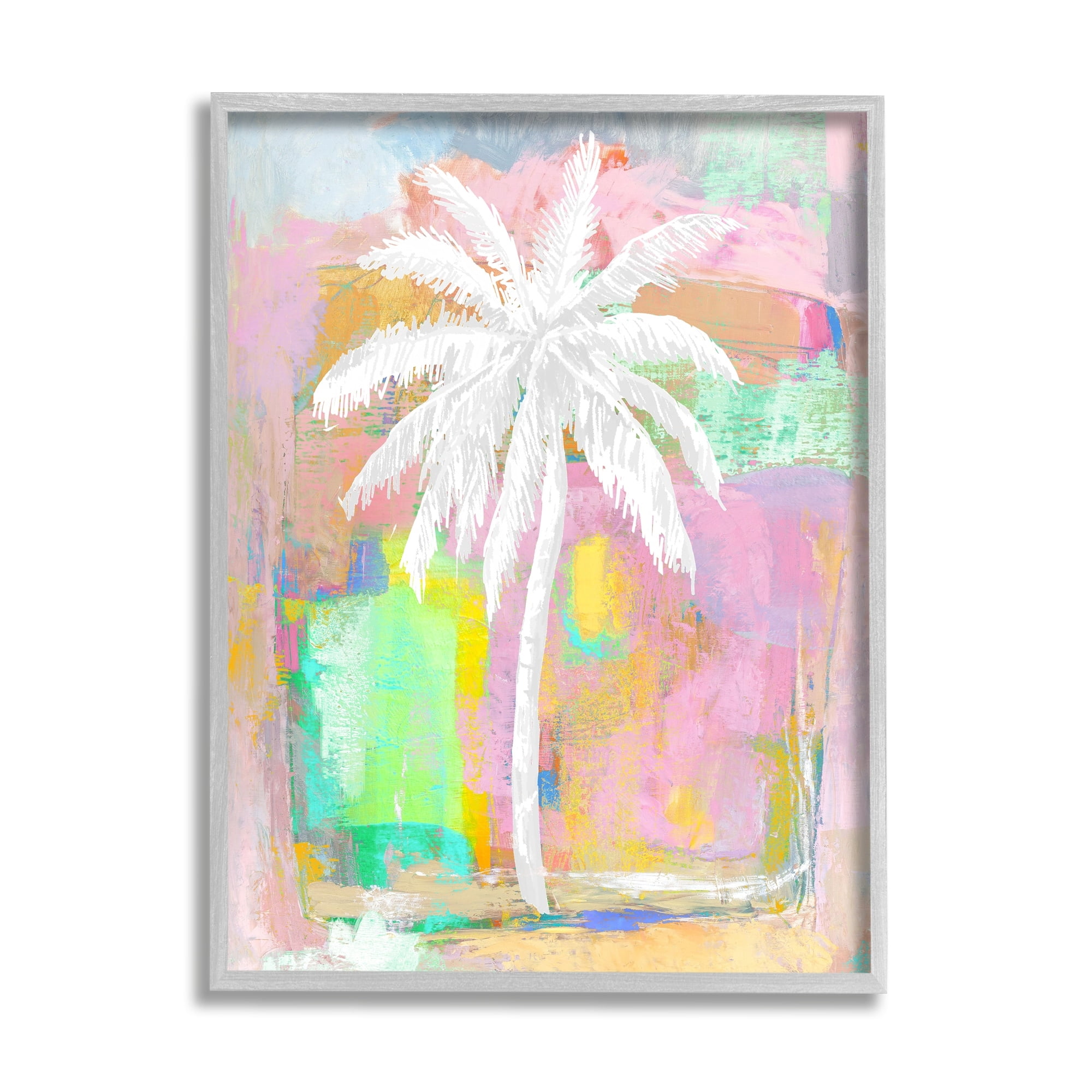 Stupell Industries Pastel Palm Tree Tropical Layered Brush Strokes Painting Gray Framed Art Print Wall Art, Design by Kristen Dew