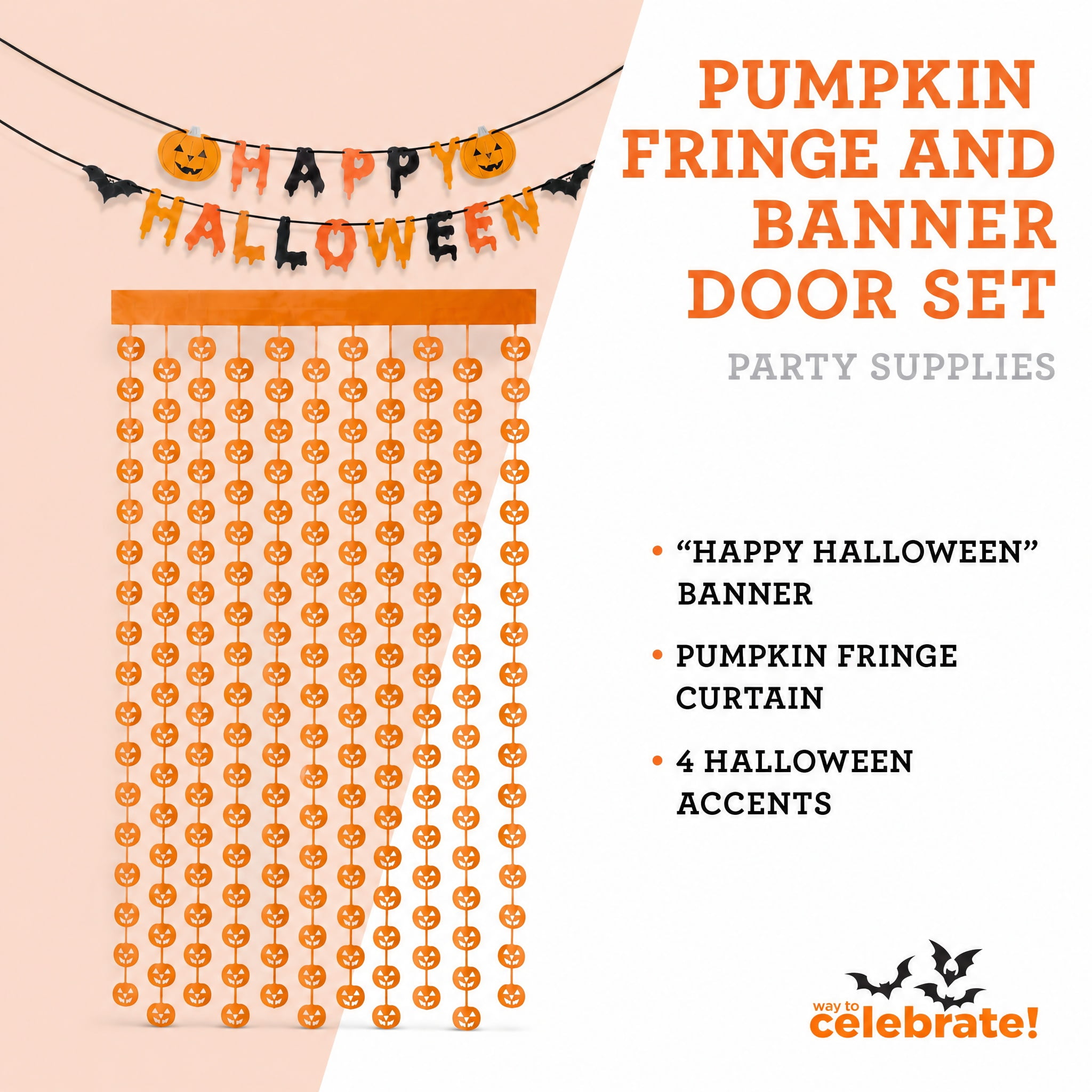 Pumpkin Fringe and Banner Door Decoration Set, Multicolor, Halloween by Way To Celebrate
