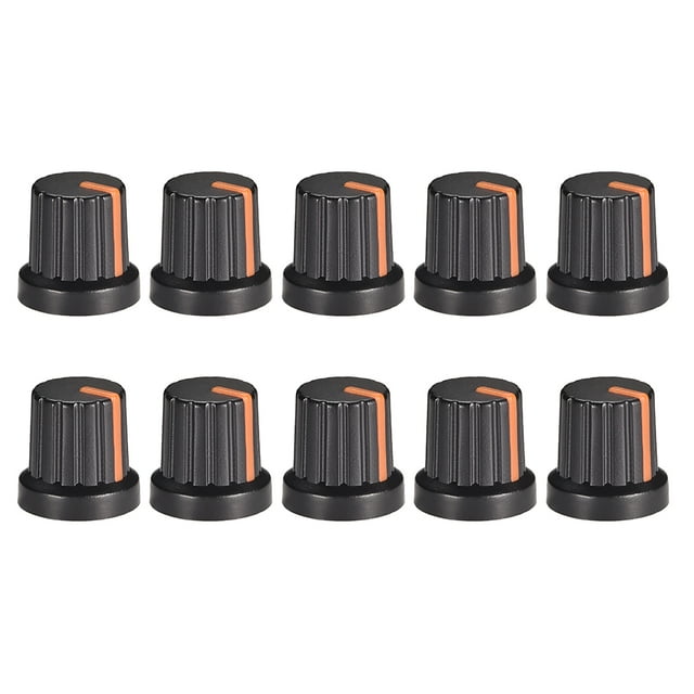 Perillas de agujero de eje de 6 mm de Unique Bargains para amplificador de pedal de efecto, perilla de potenciómetro negra con marca naranja, 10 piezas