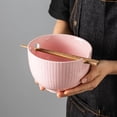 thumbnail image 2 of Ceramic Ramen Bowl with Matching Chopsticks, Soup Bowls for Udon Soba Pho Asian Noodles, Dishwasher and Microwave Safe, 28 oz (1-Bowl-Pink), 2 of 2