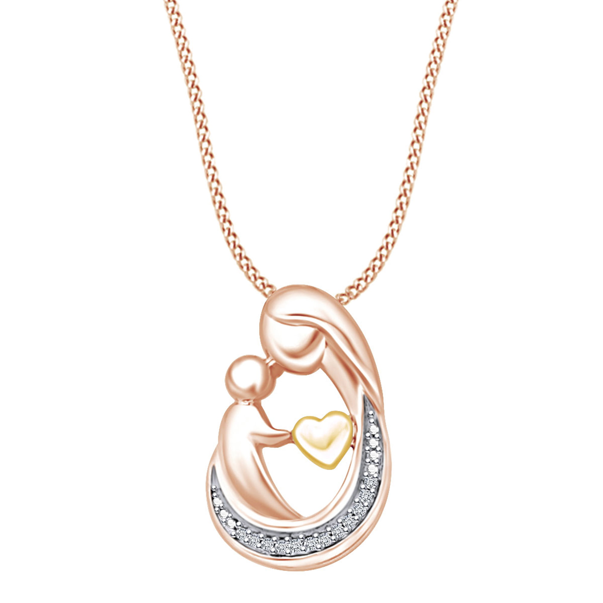 Jewel Zone US Natural Diamond Accent Double Heart Chain Pendant Necklace in 14K Two Tone Gold Over Sterling Silver