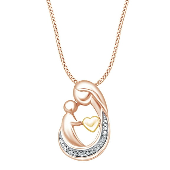 AFFY Mother's Day Gift Diamond Accents Two Tone Mom Pendant Necklace 14k Rose Gold Over Sterling Silver