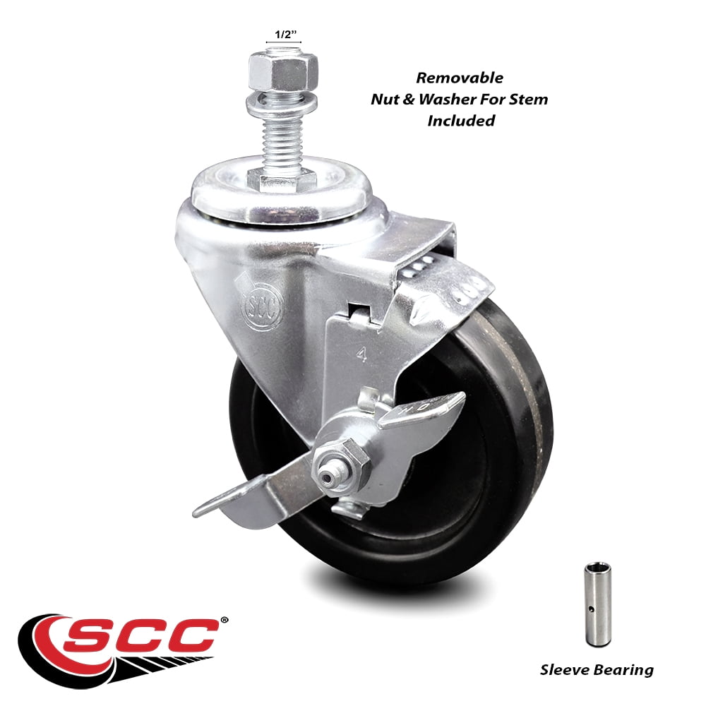 4 Inch Phenolic Wheel Swivel ½ Inch Threaded Stem Caster with Brake SCC