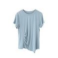 thumbnail image 2 of Womens Tops Plus Size under $5 Solid Color Short Sleeved Round Neck Not Irregular Loose T-shirt Green L, 2 of 4