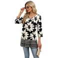 thumbnail image 4 of Blusa OFEEFAN para mujer, casual, estampado floral, cuello en V, manga 3/4, 4 of 5