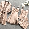 thumbnail image 5 of Women 3 Piece Lace Pajama Sets ,Comfortable Soft Satin Robe Dress Sleepwear Nightdress Pajamas Set Beige XXXXL, 5 of 5