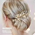 thumbnail image 4 of Wedding Hair Comb Silver Rhinestone Headpiece Pearls Crystal Prom Hair Pieces Flower Bridal Hair Clips Decorative Bridesmaids Bead Hair Side Combs Brides Hair Accessories for Women (Gold), 4 of 4