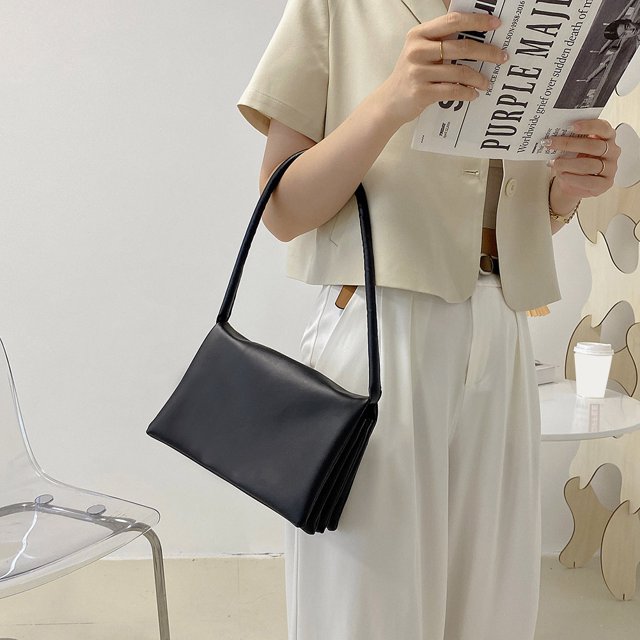 Bolsa Retro Mujeres Multi Capa Suave PU Hombro Axilas Bolso Tote Bolso (Negro) JShteea Para Estrenar