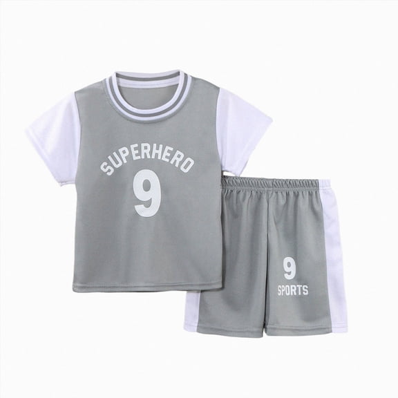 KPOPLK Toddler Baby Boy Clothes Short Sleeve Tops Jogger Shorts with Pockets 2Pcs Summer Outfits Size 9-10 Years,Grey