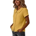 thumbnail image 3 of cocolona Womens Summer Linen Tops Peter Pan Collar Button Short Sleeve Solid Color Shirts Dressy Casual Blouses, 3 of 4