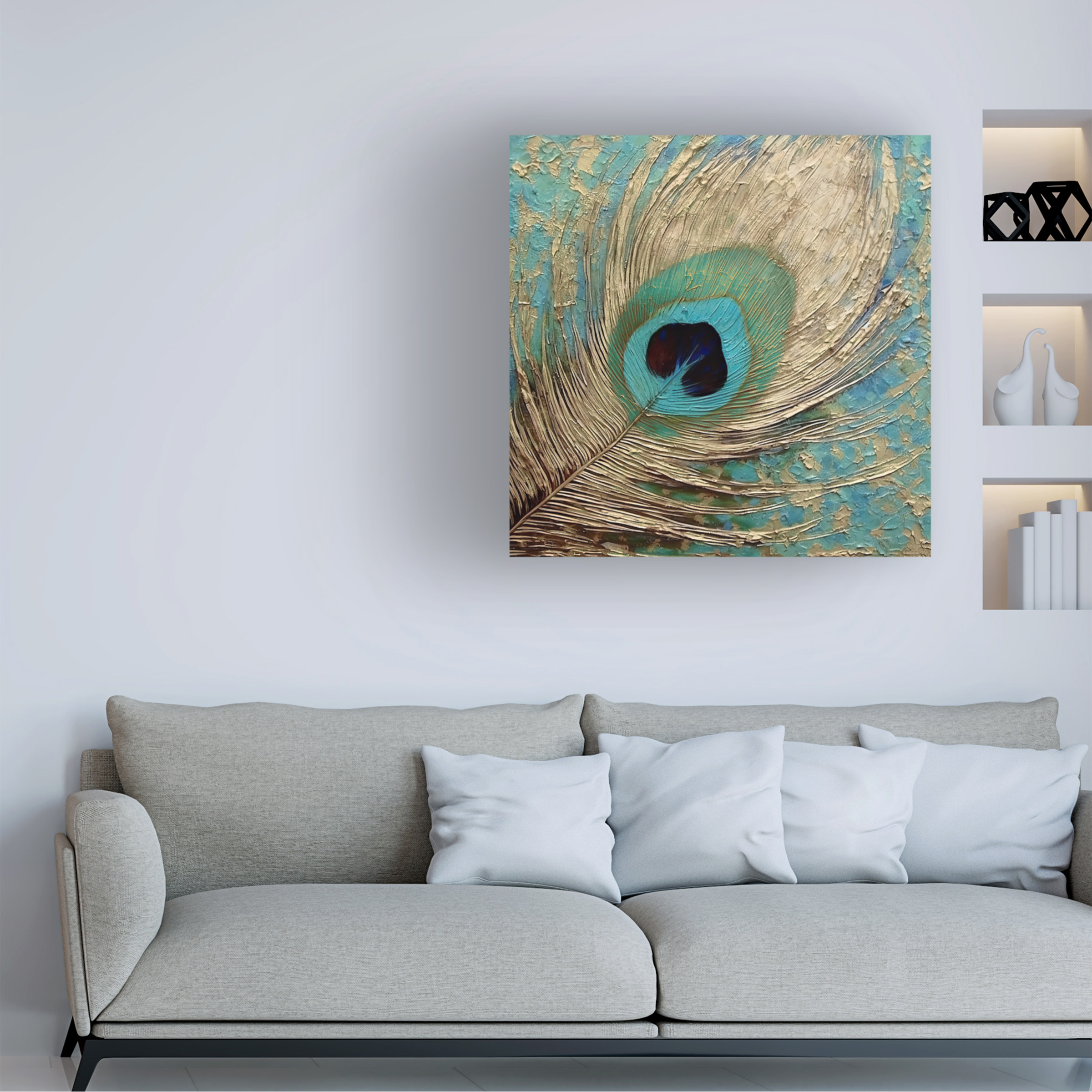 Canvas Wall Art - Sasha 'Peacock Impasto IV' Wall Art for Living Room, Bedroom, or Office Décor by Trademark Fine Art - 14 x 14 Inches