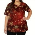 thumbnail image 5 of Stichou Women's Christmas Scrubs Tops Plus Size Happy Snowflake Graphic V Neck Holiday Short Sleeve Medical Uniform with 2 Pockets Deep Red M, 5 of 5