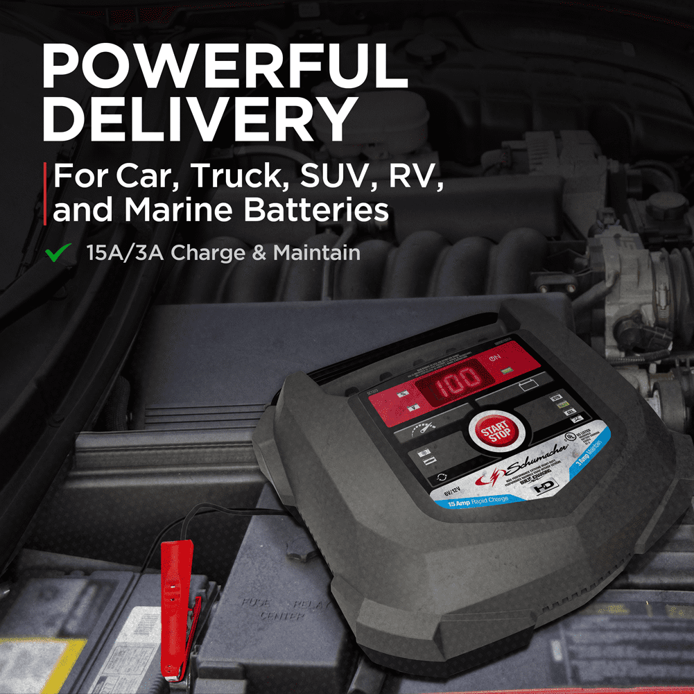 Schumacher Electric Schumacher 15 Amps, 6V-12V Fully Automatic 4-in-1 Rapid Battery Charger and Maintainer, SC1323