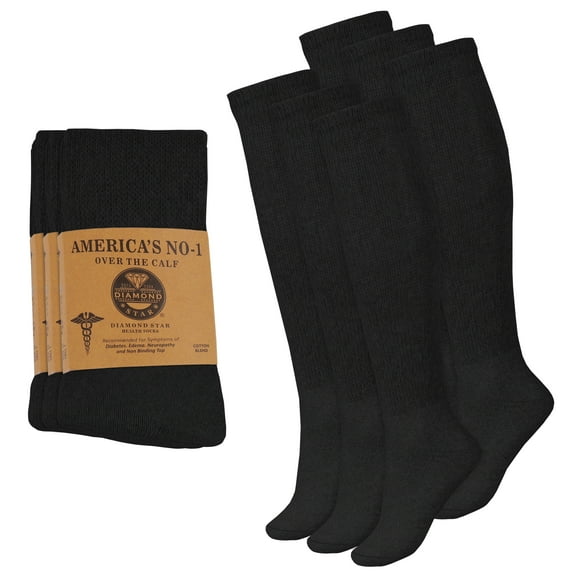 2 Pairs Diabetic Socks Over The Calf - Knee High Premium Cotton Socks Men's Size 10-13 Big & Tall Size 13-16