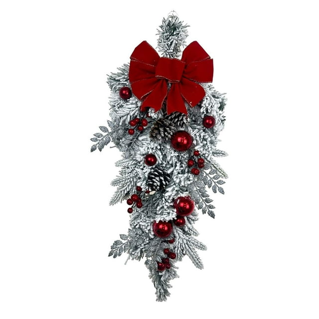 Christmas Wreath Artificial Wreath Realistic Decorative Front Door Winter Wreath Teardrop Swag