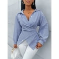 thumbnail image 3 of YATELLE Women's Striped Print Button Front Shirt,Asymmetrical Hem ,Batwing Sleeve,Wrap Blouse,Fall Outfits,Long Sleeve,Winter Clothing,Elegant,Daily Commuting,Going Our,Casual,Long Sleeve Tops, 3 of 6