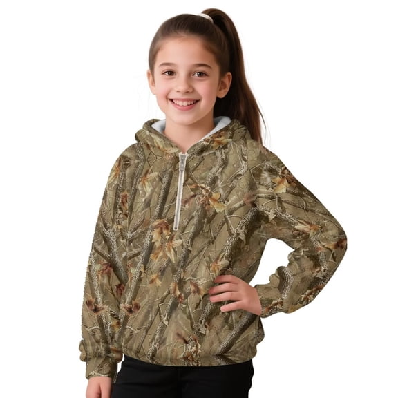 Pzuqiu Camouflage Hunting Sweatshirt Kids 10-11 Versatile Personalized Girls' Fashion Hoodies & Sweatshirts Lightness Fall Winter Clothes Long Sleeve Jacket Outfits for Daily Life