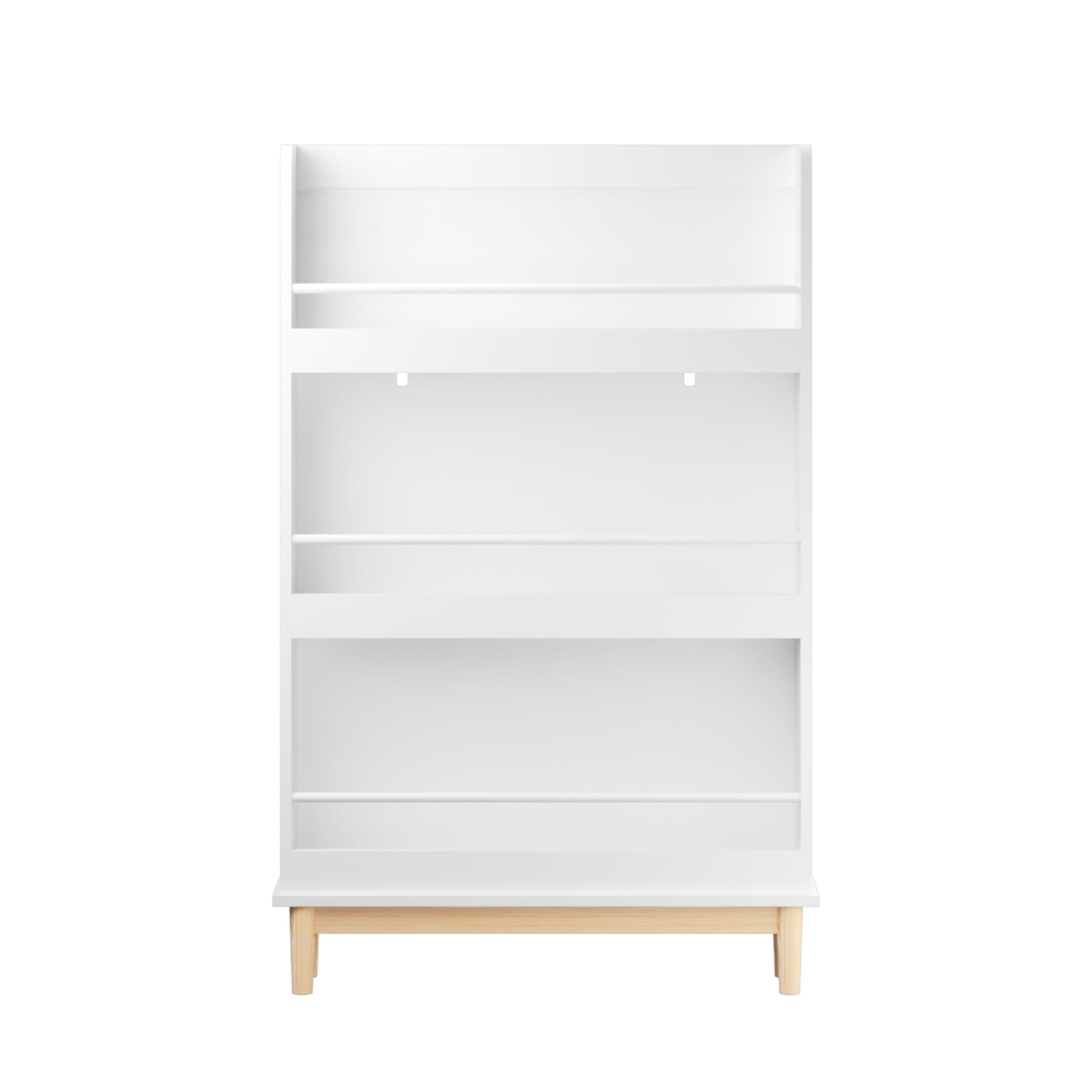 Noble House Wall-Mounted Kids Bookshelf with 3 Front-Facing Display Shelves, Book Rack with Natural Wood Base, White