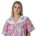 thumbnail image 5 of Women's Short Sleeve Woven Snap-Front Closure Floral Embroidery Housecoat Duster Lounge Nightgown, Pink XXX-Large, 5 of 5
